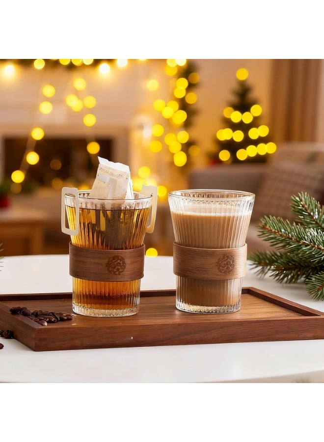 Bukela 4PCS Glass Coffee Mug 9oz with Bamboo Sleeve,Espresso Cups Drinking Cup set, Home Essential Glass Tumblers for Beer, Cocktail, Tea and Latte Clear - Image 2